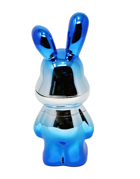 Grinder - Lost Bunny: A compact, glossy blue chrome bunny figurine with oversized ears, designed for organized material handling and stylish display.