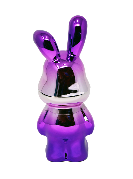 Grinder - Lost Bunny: A sleek, purple-chrome rabbit sculpture, standing upright, showcasing its polished, modern design. Compact and durable, ideal for organized storage.