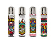 Classic Large Lighters Horror days 2 - Tray of 48 featuring refillable Clipper lighters with horror-circus themed designs, including clowns and skulls.