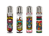 Classic Large Lighters Horror days 2 - Tray of 48 featuring refillable Clipper lighters with horror-circus themed designs, including clowns and skulls.