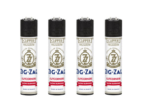 Classic Large Lighters - Zig-Zag 2 - Tray of 48: Four refillable Clipper lighters with Zig-Zag branding, featuring replaceable components for durability and everyday use.