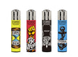 Classic Large CP11 - Skin art 2: four Clipper lighters with motivational designs, refillable and reusable, sold in trays of 48.