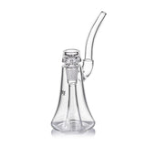 Lumina - Clear: A compact, clear glass bubbler with a flared base, curved mouthpiece, and 4-slot percolator for smooth filtration, crafted in durable borosilicate glass.