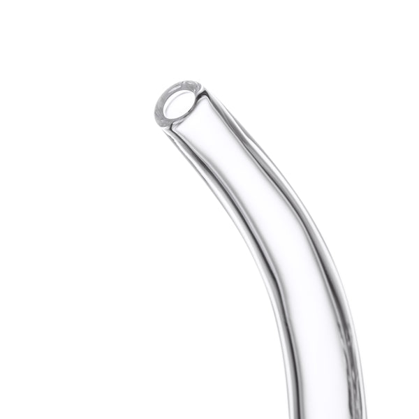 Close-up of the Lumina - Clear bubbler's curved glass tube, showcasing its smooth, transparent borosilicate glass construction and open, rounded end.