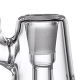 Lumina - Clear: Close-up of a frosted glass ground-joint adapter on the MJ Arsenal Lumina Bubbler, showcasing its 14mm borosilicate glass connection for accessories.
