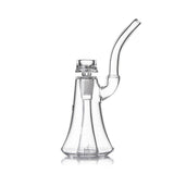 Lumina - Clear: A compact glass water-pipe with a flared base, curved mouthpiece, and central bowl. Features a 4-slot percolator for smooth filtration.