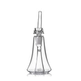 Lumina - Clear: A compact glass concentrate rig with a conical chamber, central down-stem, and long mouthpiece, featuring a 4-slot percolator for smooth filtration.