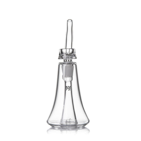 Lumina - Clear: A compact glass concentrate rig with a conical chamber, central down-stem, and long mouthpiece, featuring a 4-slot percolator for smooth filtration.