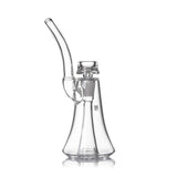 Lumina - Clear: A compact, clear glass bubbler with a beaker base, curved mouthpiece, and 4-slot percolator for smooth smoke filtration.