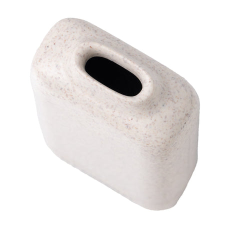 Houdini Smoke Filter: A compact, speckled ceramic vessel with a minimalist design, featuring an elongated oval opening, ideal for discreet smoke filtration and odor neutralization.