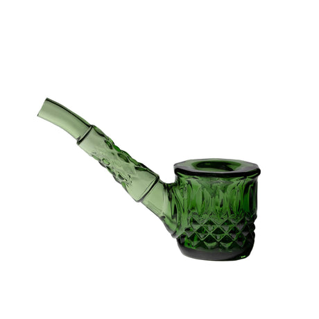 Green glass Highball Pipe with diamond-cut texture, featuring a bowl, angled stem, and mouthpiece, showcasing hand-blown craftsmanship for a refined smoking experience.