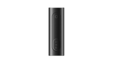 PAX FLOW black portable vaporizer battery with pill-shaped design, circular LED button, and oval logo button, highlighting advanced dry herb vaporization technology.