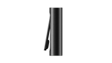 Side-profile of the PAX FLOW, a slim, matte-black dry herb vaporizer with a spring-steel clip, showcasing its portable, pocket-friendly design.