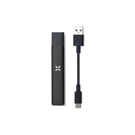 PAX Era Pro Oil Extract Vaporizer - Onyx with a black and silver USB cable, designed for enhanced vaping sessions with extended battery life and tactile feedback.