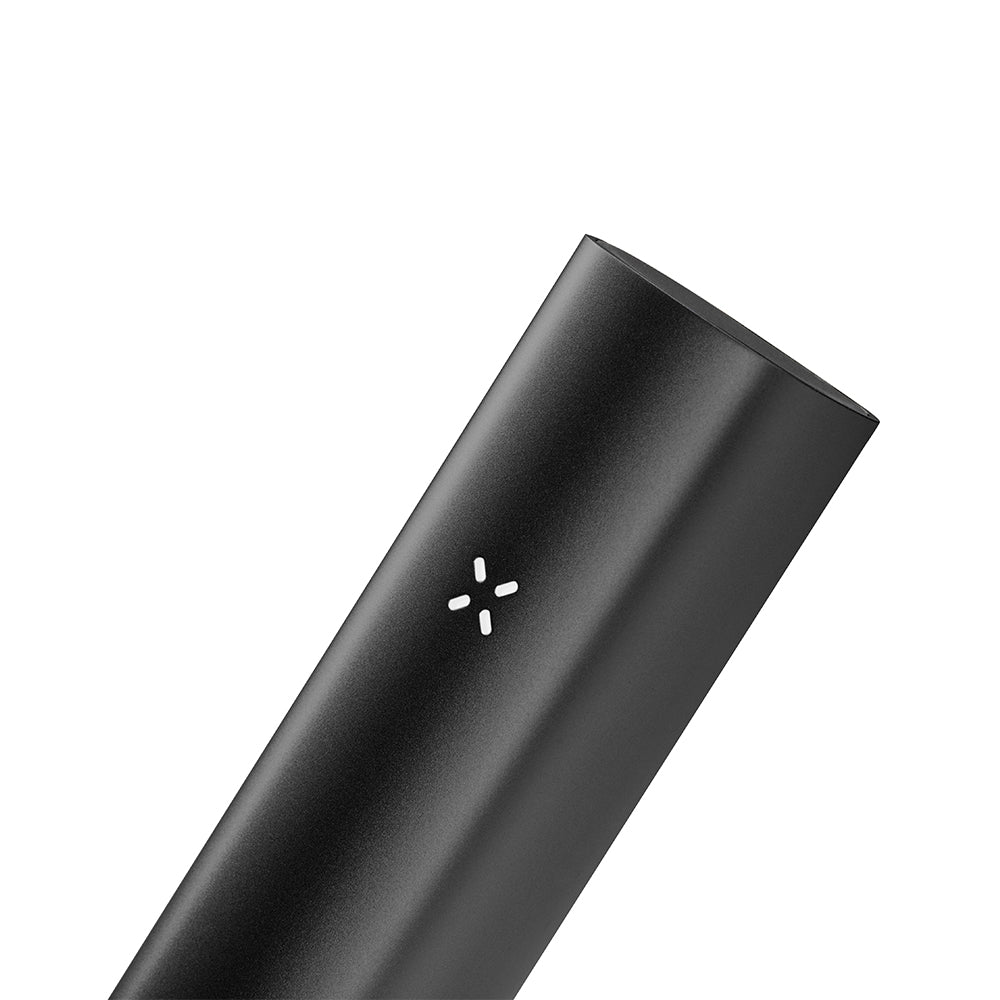 Sleek black PAX 3 Basic Kit portable vaporizer with cylindrical design and four-segment LED indicator, emphasizing style and advanced features for dry-herb vaping.