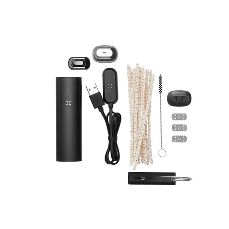 PAX 3 Complete Kit - Onyx: Includes vaporizer, flat and raised mouthpieces, charging cable, cleaning tools, oven-screen plates, and a multi-tool for dry herbs and concentrates.
