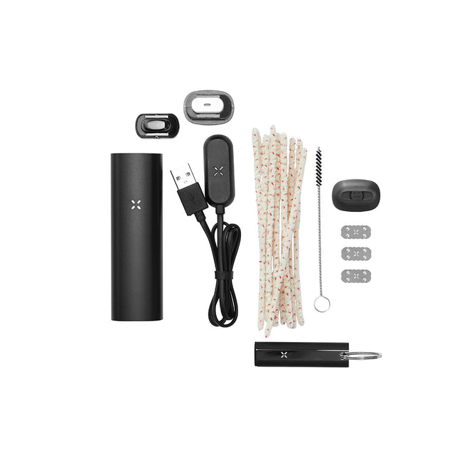 PAX 3 Complete Kit - Onyx: Includes vaporizer, flat and raised mouthpieces, charging cable, cleaning tools, oven-screen plates, and a multi-tool for dry herbs and concentrates.
