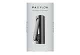 PAX FLOW retail packaging featuring the sleek black vaporizer with hinged mouthpiece, emphasizing its advanced design and next-generation dry herb vaporizing capability.
