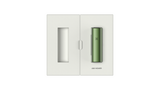 PAX FLOW packaging open, showcasing an olive-green vaporizer with LED X logo and AIM HIGHER text, highlighting its sleek, minimalist design.