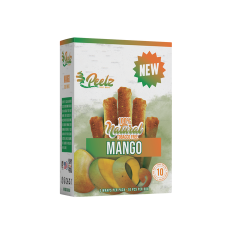 Mango Fruit Wrap - 3 Pack - Carton 10, featuring fruit wrappers and a close-up of mango, offers a flavorful, tobacco-free smoking alternative.