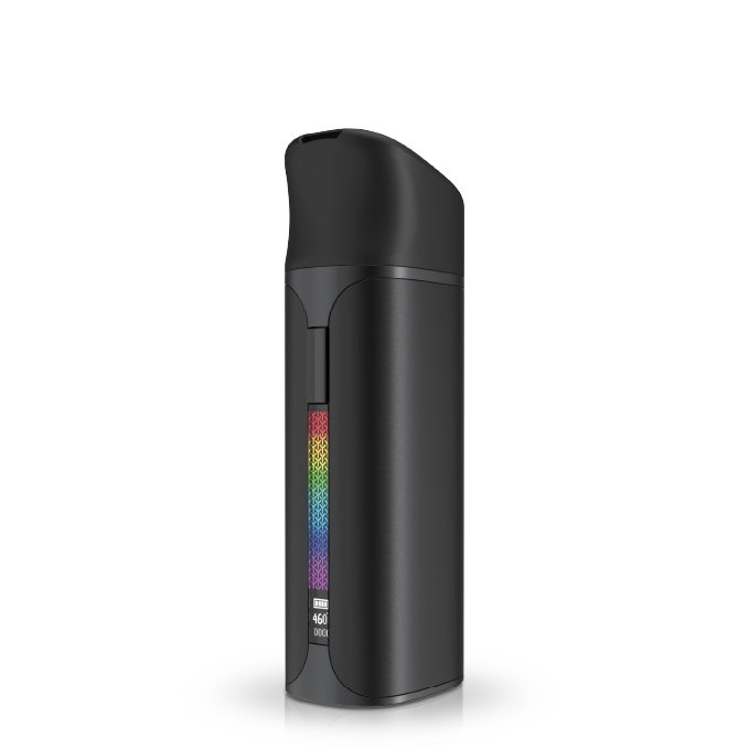 Yocan Pocket Concentrate Vaporizer - Black, featuring a compact cylinder design with rainbow label, showcasing advanced Cloud³ chamber and OLED screen for precision vaping.