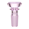 Saucer Flower Bowl - 14mm: A sleek, lavender-tinted glass bowl with a wide, shallow top and secure ground-glass joint, designed for water pipes.