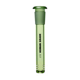 Human Grade Downstem - 14mm - 4.5 glass downstem with frosted joint, three percolation slits, and “HUMAN GRADE” printed along its length, designed for water pipes.