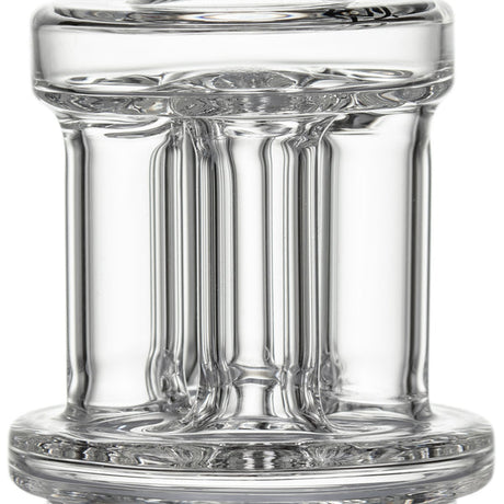 Quadra Peak Attachment: Clear glass percolator with dual discs and six vertical tubes, crafted from durable borosilicate glass for e-rig compatibility and enhanced smoke diffusion.