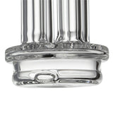 Quadra Peak Attachment close-up: thick-walled glass base with diffuser tubes and carb hole, showcasing its durable borosilicate construction and quad column design.