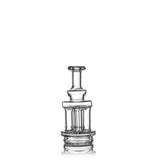 Quadra Peak Attachment: Multi-chambered borosilicate glass piece with quad column design, compatible with e-rigs, showcasing sleek, durable craftsmanship for refined aesthetics and functionality.