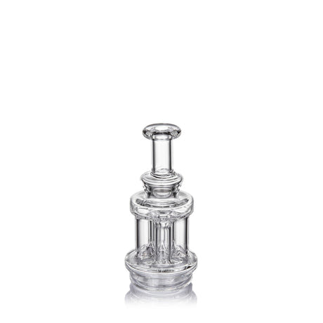 Quadra Peak Attachment: Clear-glass recycler dab rig with quad-column design, straight mouthpiece on top, and flat base. Built for e-rigs, crafted from durable borosilicate glass.