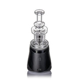 Quadra Peak Attachment features a multi-chamber glass percolator and black base with heating controls, designed for e-rig vaporization of aromatic concentrates.