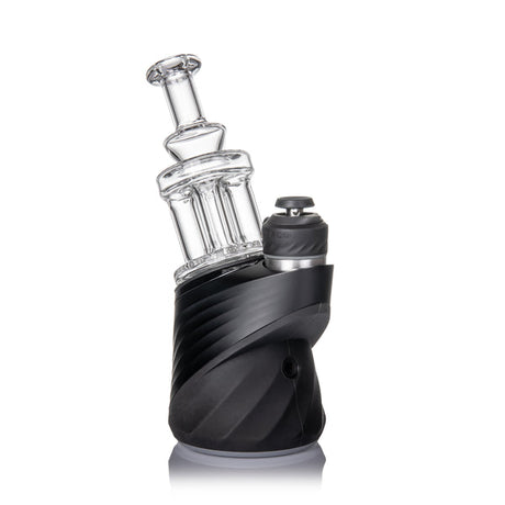 Quadra Peak Attachment: Borosilicate glass dry e-rig top with quad column design, compact profile, clear water-filtration chamber for vapor, compatible with electronic dab rigs.