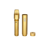 Aluminum Multi-Hitter w/ Cooling Spiral - Black, disassembled, showing mouthpiece, barrel with g logo, and end-cap; designed for smooth, portable use.