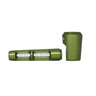 Aluminum and Glass Spoon Pipe with a green anodized aluminum dugout design, featuring two glass one-hitter tubes and a screw-on cap for portable use.
