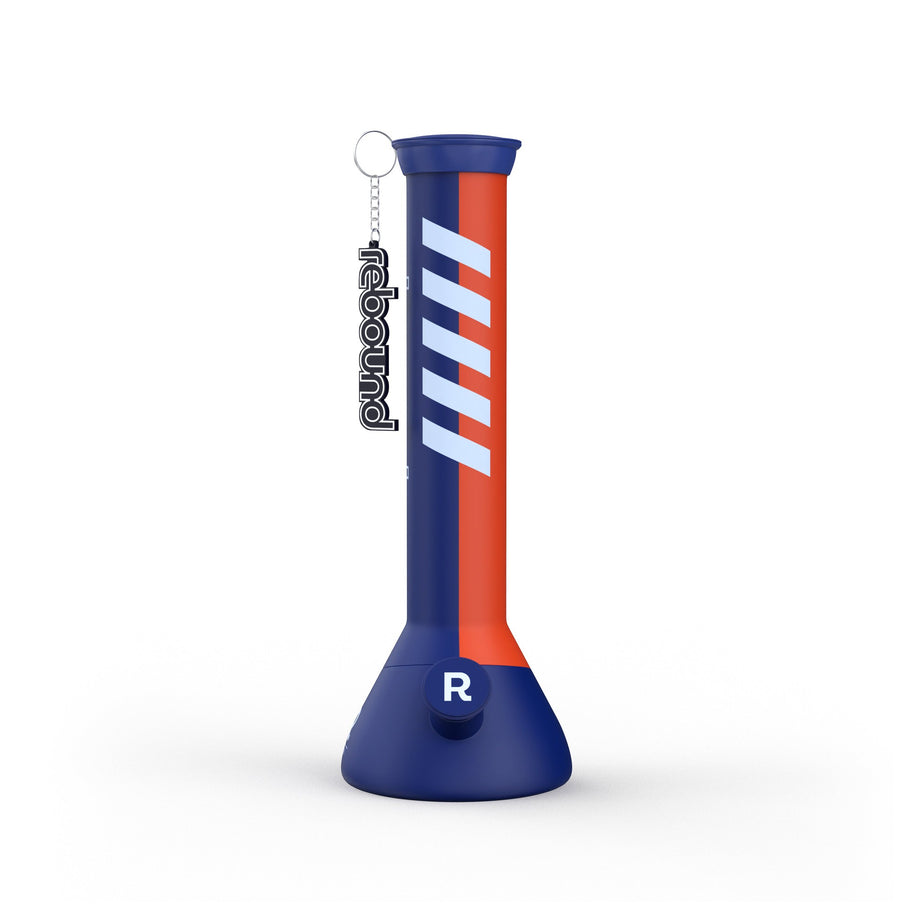 Rebound 14" Silicone Beaker Bong, Blue & Orange (removable base, keychain)