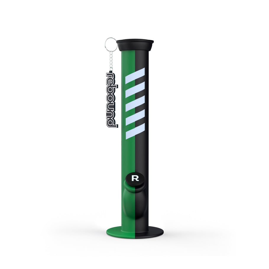 Rebound 14" Silicone Straight Bong, Black & Green (chain attachment)