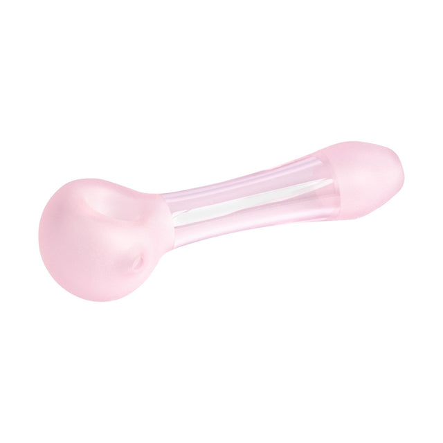 4.25 Large Window Pane Hand Pipe - Pink, featuring a rounded bowl and mouthpiece, matte frosted finish, see-through window pane, and deep bowl for satisfying use.