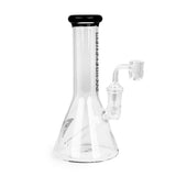 8 Tall Concentrate Beaker Bong with detachable quartz banger, made from borosilicate glass. Features a classic beaker-style design and rounded mouthpiece for stability and comfort.