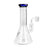 8 Tall Concentrate Beaker Bong with cobalt-blue lip, clear glass, fixed joint, and quartz banger for dabbing; durable borosilicate glass construction.