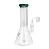 8 Tall Concentrate Beaker Bong with quartz banger, clear glass, beaker-style design, wide base, and straight neck for stability and versatile use.
