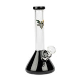 8 Tall Midge Mini Beaker Bong with clear straight neck, black-tinted base, and removable glass bowl/downstem. A steampunk-inspired Red Eye Tek creation merging art and engineering.