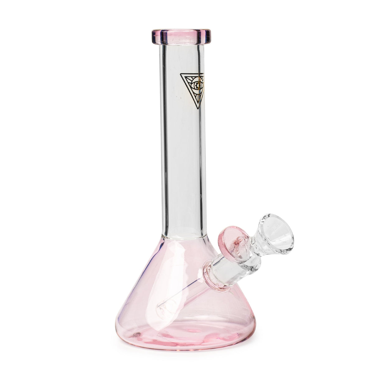 8 Tall Midge Mini Beaker Bong, featuring a pink-tinted base, straight neck, and side-mounted downstem, embodies Red Eye Tek’s fusion of art and engineering.