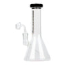 8 Tall Splash Concentrate Beaker Bong with a quartz banger, featuring durable borosilicate glass and a fixed downstem for smooth dabbing experiences.