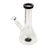 8 Tall Splash Beaker Bong made of clear borosilicate glass with a black-trimmed mouthpiece, featuring a removable downstem and small bowl piece for stable tabletop use.