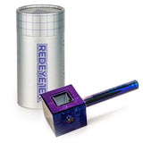 4.5 Terminator Infinity Bowl Hand Pipe - Square, featuring a geometric design with a glass bowl, carb hole, and straight mouthpiece, packaged in a silver Red Eye Tek® storage tube.