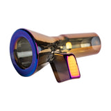 14mm Terminator Pull-Out Bowl with iridescent finish, featuring a bowl, carb, and straight mouthpiece, crafted from durable borosilicate glass for style and performance.