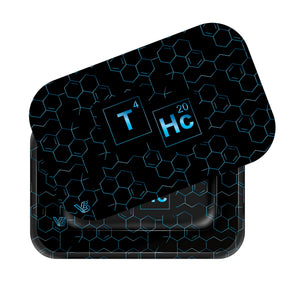 Roll N Go Medium - Elements tray features a hexagonal design with T⁴ and Hc²⁰, ideal for organized rolling, with a matching magnetic lid.