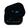 Matte-black tin with light-blue molecular pattern, featuring T⁴ and Hc²⁰ tiles, illustrating the Roll N Go Small - Elements portable rolling station.