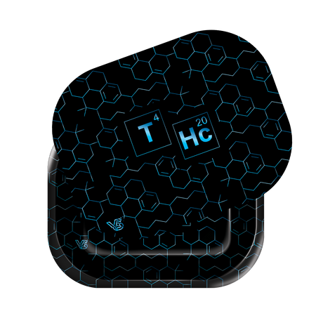 Roll N Go Small - Elements jar lid with cyan hexagonal pattern, featuring 'T⁴' and 'Hc₂₀' elements, indicating cannabis concentrate packaging.
